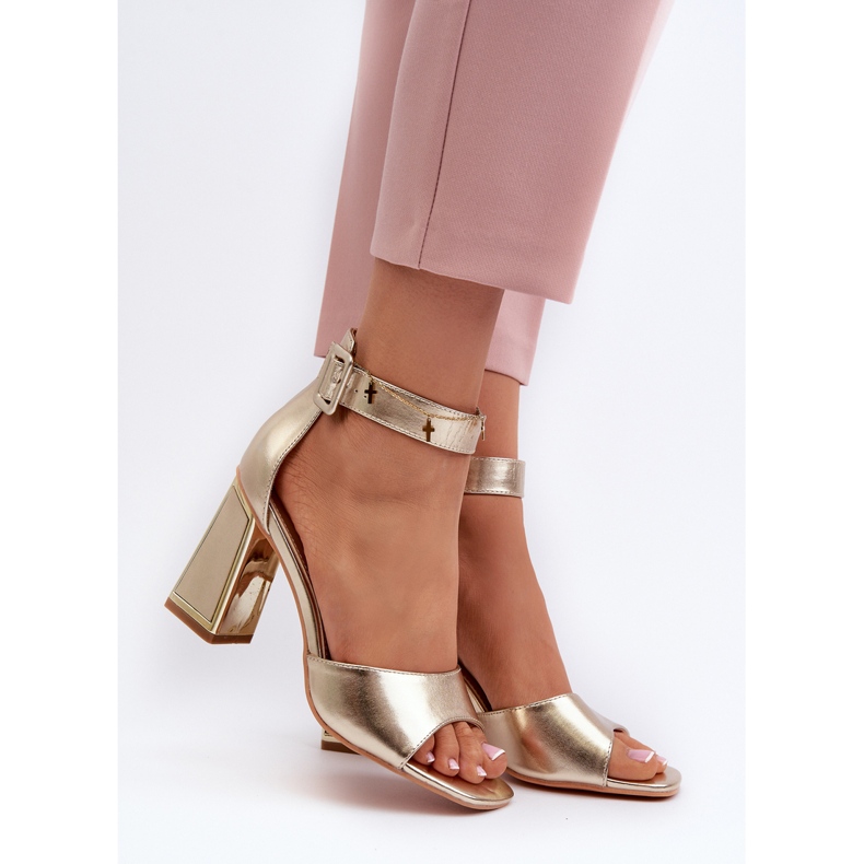 Sandale elegante de damă pe toc înalt Golden Rosazara de aur 2