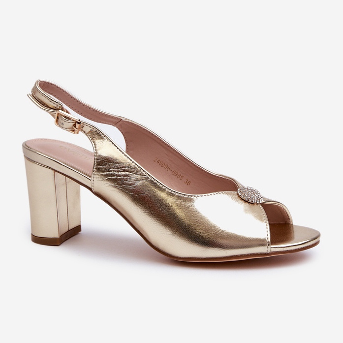 Sandale elegante cu toc inalt cu decor Trasea auriu de aur 1