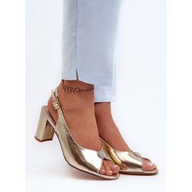 Sandale elegante cu toc inalt cu decor Trasea auriu de aur 2