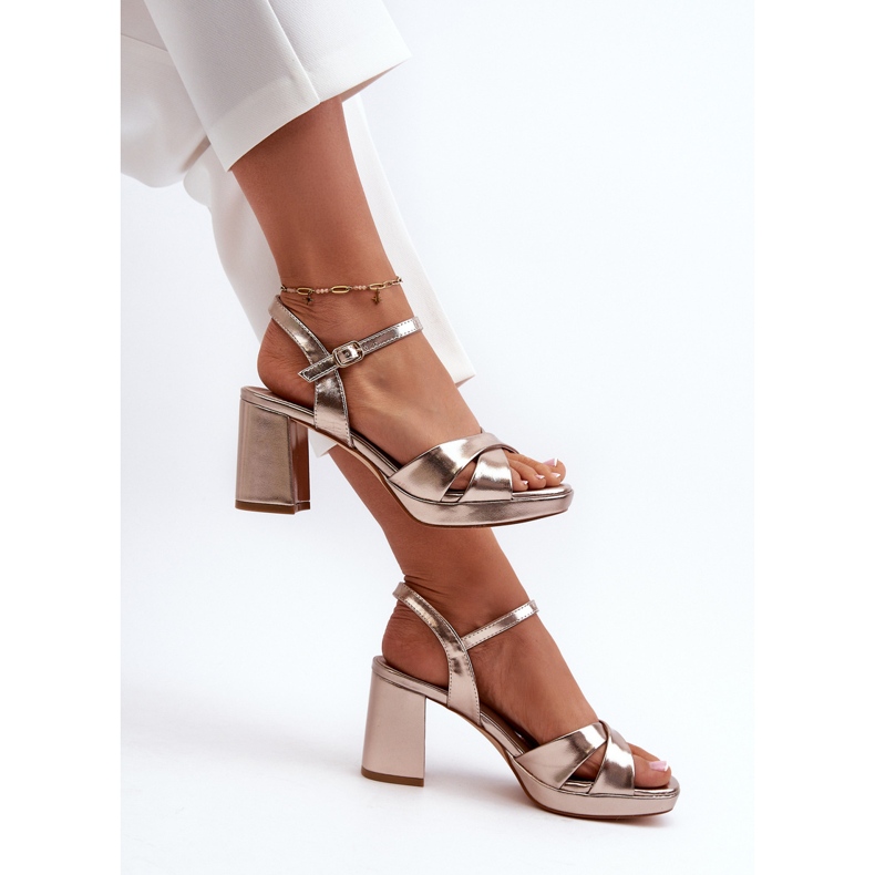 Sandale de damă cu toc înalt din piele ecologică Gold Jatine de aur 2 Sandale de damă cu toc înalt din piele ecologică Gold Jatine de aur 2