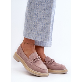 S.Barski Mocasini de damă din piele intoarsa cu toc plat cu decor D&amp;A TW101 Roz murdar 2