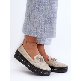 Mocasini strălucitori din piele de damă pe platformă S.Barski LR400 Gold de aur 2