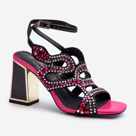 S.Barski Sandale de damă decorate cu toc înalt D&amp;A CR952 Negru 2