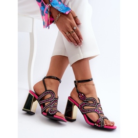 S.Barski Sandale de damă decorate cu toc înalt D&amp;A CR952 Negru 1