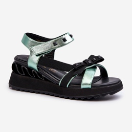 S.Barski Sandale de damă cu fundă D&amp;A CR956 verde 1