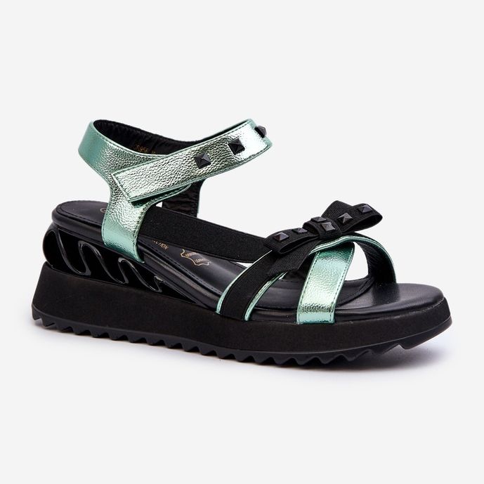 S.Barski Sandale de damă cu fundă D&amp;A CR956 verde 1