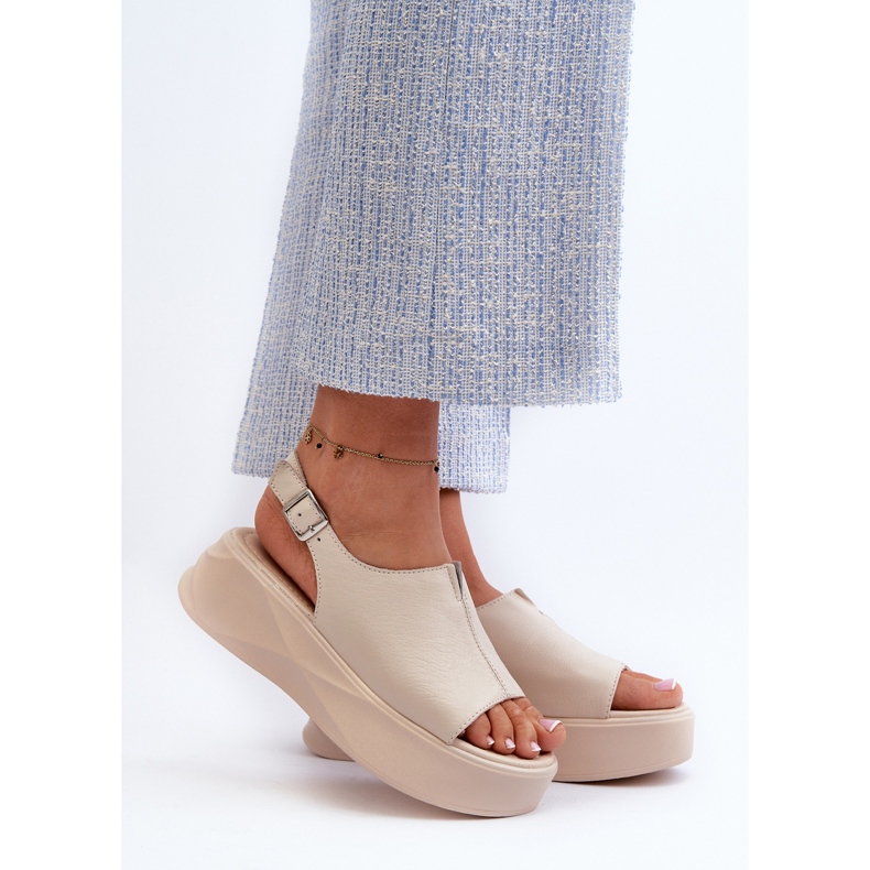 S.Barski Sandale de damă din piele pe platforma D&amp;A SJ2301-2, bej 2