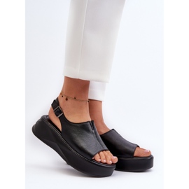 S.Barski Sandale de damă din piele pe platforma D&amp;A SJ2301-2 neagră negru 2