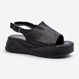 S.Barski Sandale de damă din piele pe platforma D&amp;A SJ2301-2 neagră negru 1