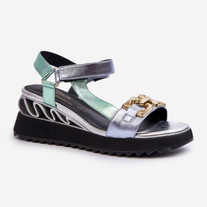 S.Barski Sandale cu pană pentru femei D&amp;A CR954 verde 1