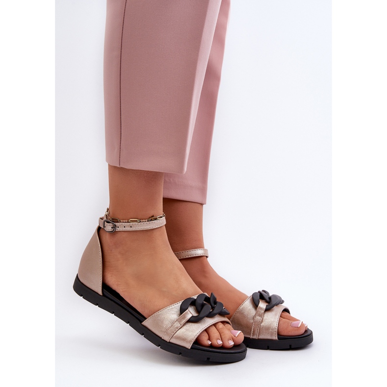 Sandale Plate Dama Cu Lant Vinceza 17320 Aur de aur 2