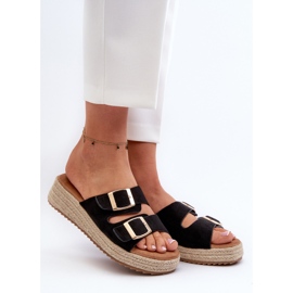 Flip-flops de damă cu împletit din piele ecologică neagră Zaloemi negru 2