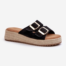 Flip-flops de damă cu împletit din piele ecologică neagră Zaloemi negru 1