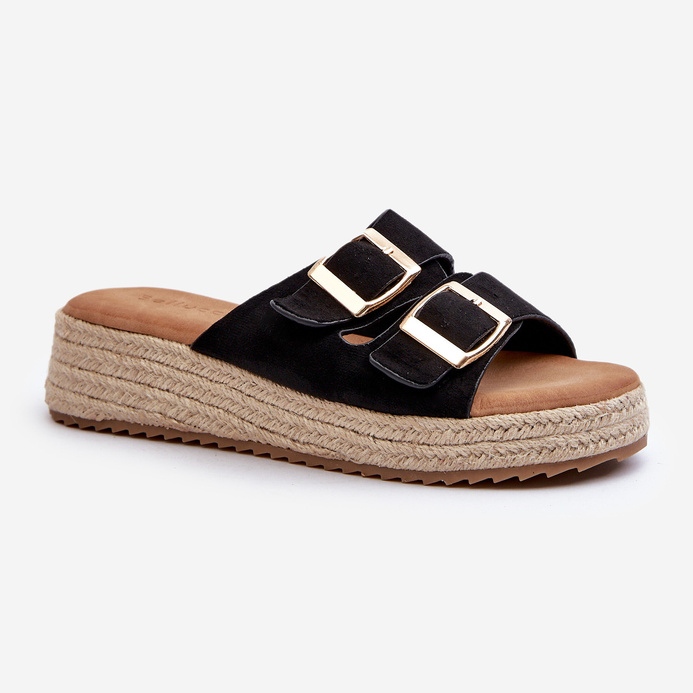 Flip-flops de damă cu împletit din piele ecologică neagră Zaloemi negru 1