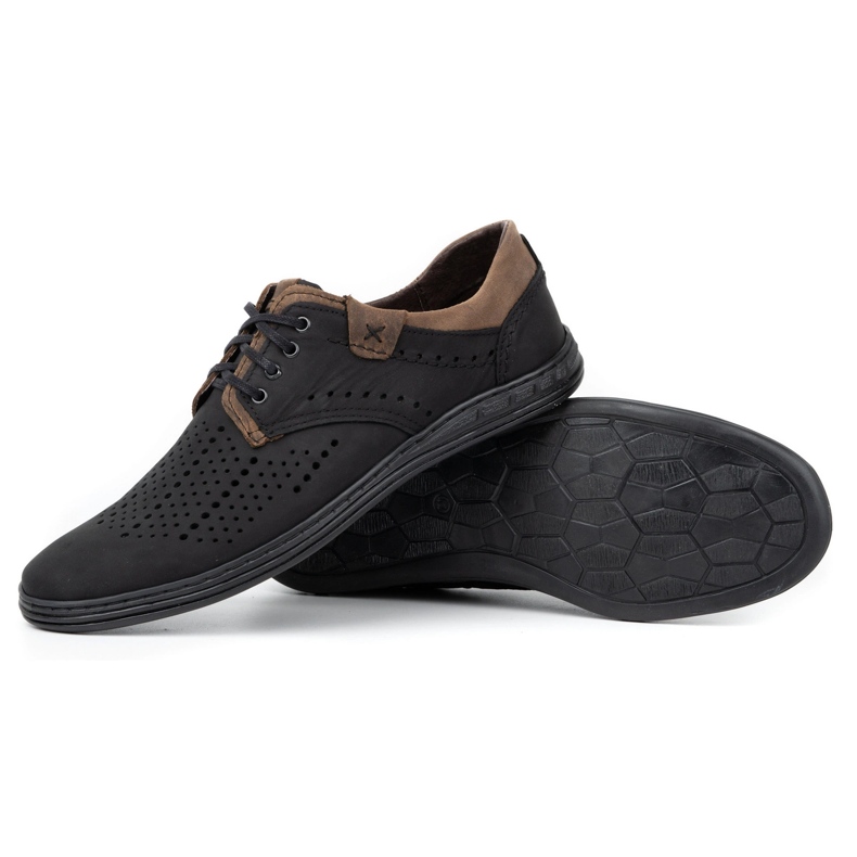 Polbut Pantofi din piele pentru bărbați 402 vara negru cu maro 3