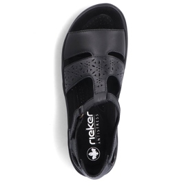 Sandale confortabile de damă din piele cu velcro, Rieker negru 64865-01 2