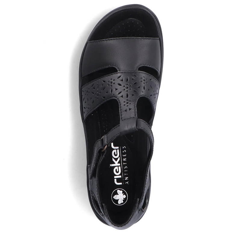 Sandale confortabile de damă din piele cu velcro, Rieker negru 64865-01 2