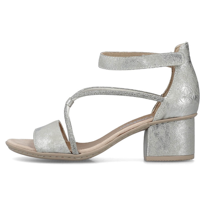 Sandale confortabile de damă cu toc înalt cu velcro, argintiu Rieker 64654-40 1