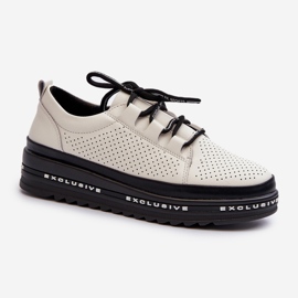 Pantofi de damă din piele pe platformă S.Barski LR769A bej 1