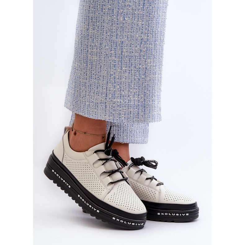 Pantofi de damă din piele pe platformă S.Barski LR769A bej 2