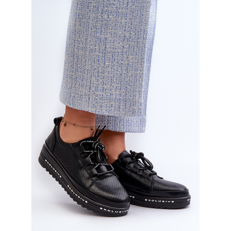 Pantofi de damă din piele pe platformă S.Barski LR769A Negru 2