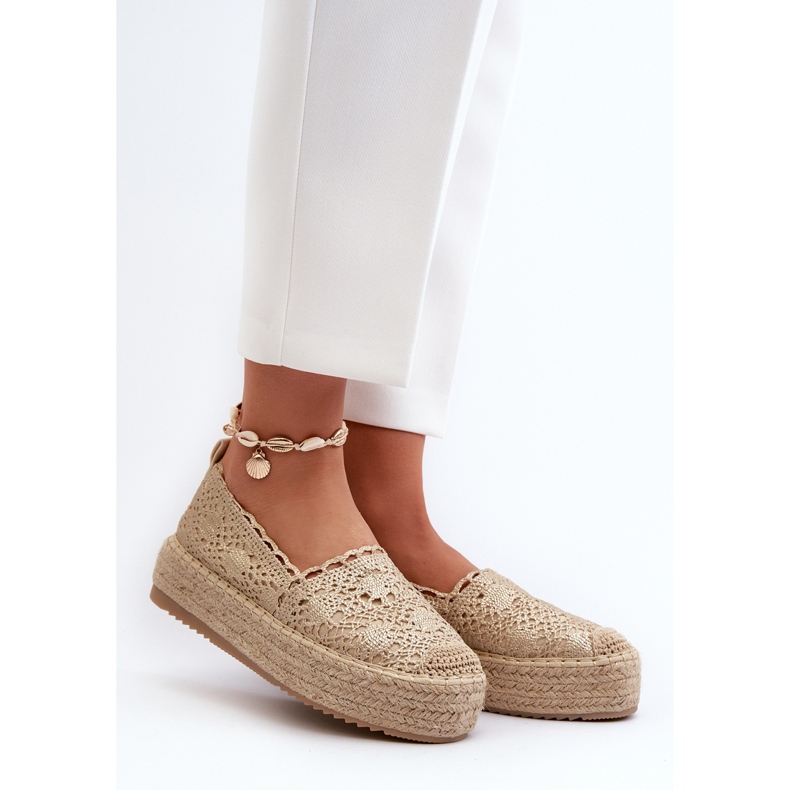Espadrile de damă din dantelă pe platforma Gold Elarose de aur 2