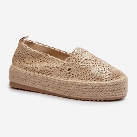 Espadrile de damă din dantelă pe platforma Gold Elarose de aur 1