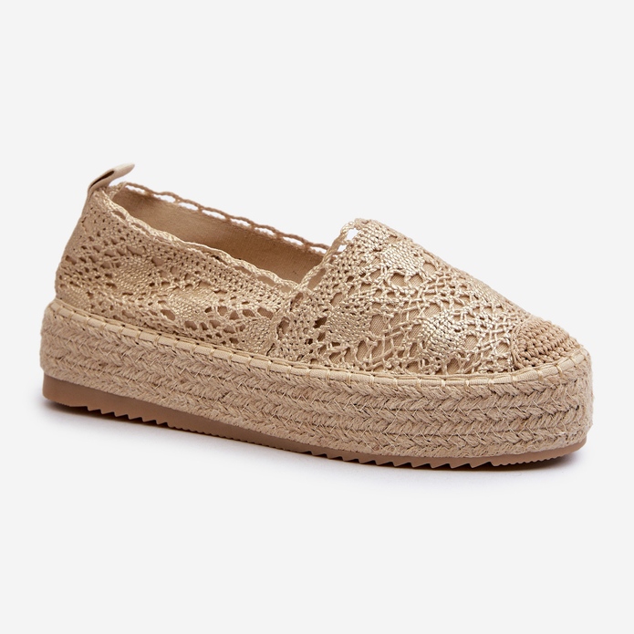 Espadrile de damă din dantelă pe platforma Gold Elarose de aur 1