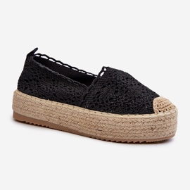Espadrile De Dantela De Dama Pe Platforma Neagra Elarose negru 1