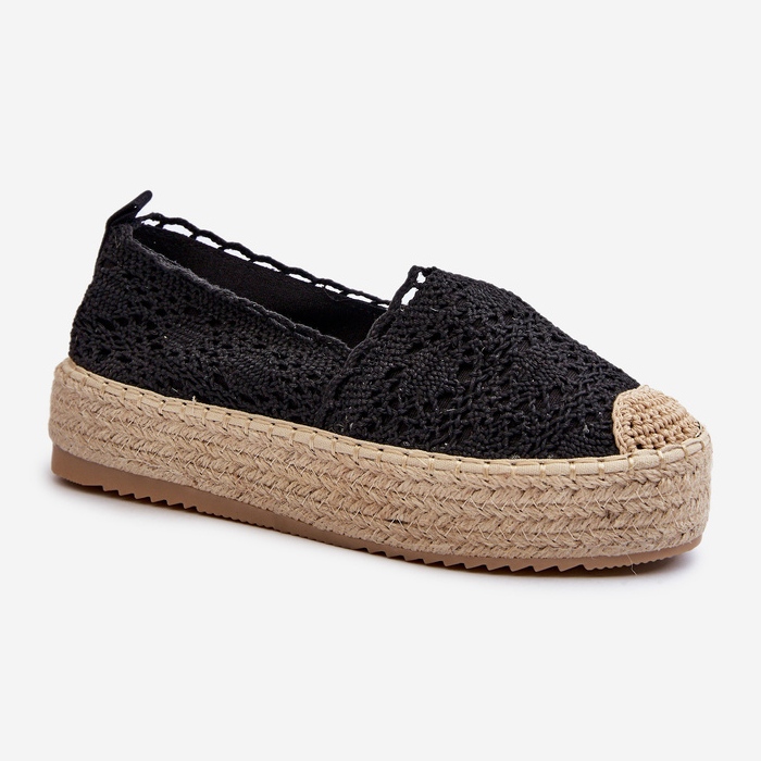 Espadrile De Dantela De Dama Pe Platforma Neagra Elarose negru 1