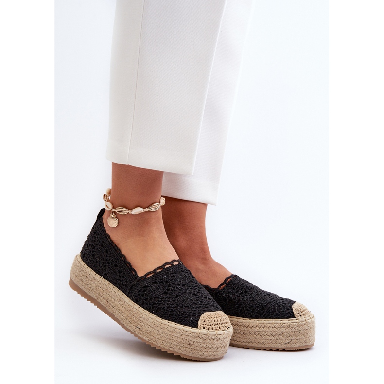 Espadrile De Dantela De Dama Pe Platforma Neagra Elarose negru 2 Espadrile De Dantela De Dama Pe Platforma Neagra Elarose negru 2