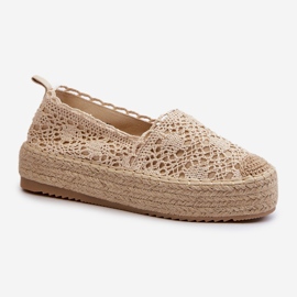 Espadrile de damă din dantelă pe platforma bej Elarose 2