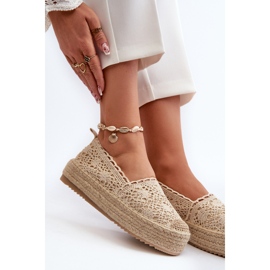Espadrile de damă din dantelă pe platforma bej Elarose 1