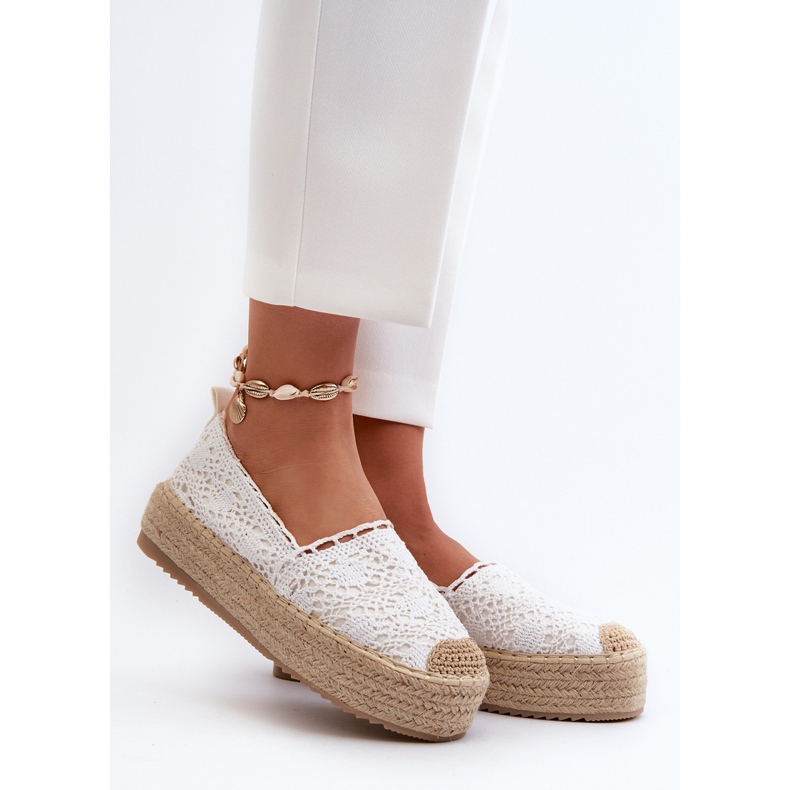 Espadrile De Dantela De Dama Pe Platforma Elarose Alb 2