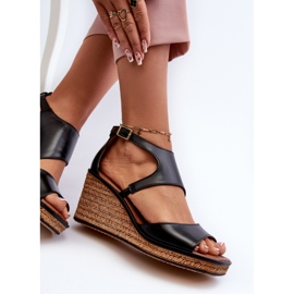 Sandale cu pană din piele de damă Maciejka 06657-01 Negru 1