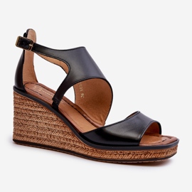 Sandale cu pană din piele de damă Maciejka 06657-01 Negru 2