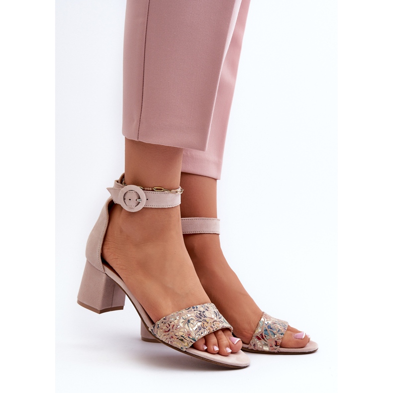 Sandale din piele intoarsa cu toc inalt Maciejka 04141-49 Bej 2