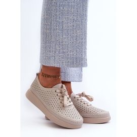 Adidași din piele pe platforma S.Barski LR278 Beige bej 2