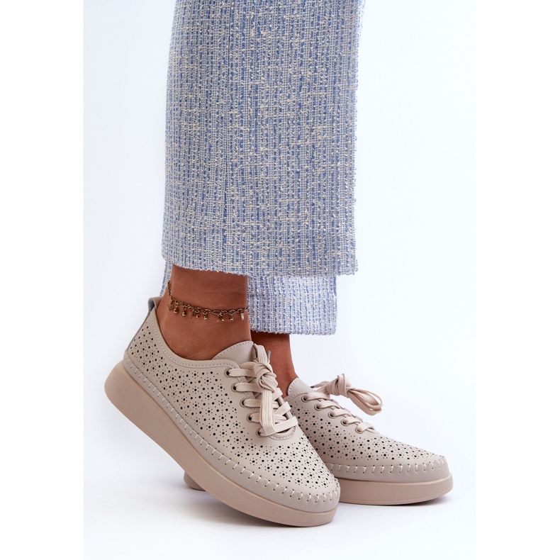 Adidași din piele pe platforma S.Barski LR278 Beige bej 2