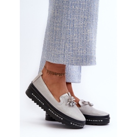 Mocasini strălucitori din piele de damă pe platforma S.Barski LR400 argintie 2