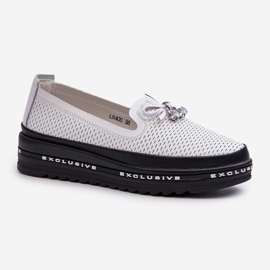 Mocasini din piele de damă pe platforma S.Barski LR400, alb 1