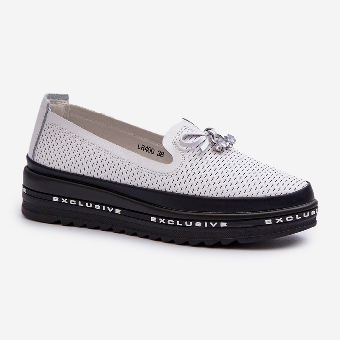 Mocasini din piele de damă pe platforma S.Barski LR400, alb 1 Mocasini din piele de damă pe platforma S.Barski LR400, alb 1