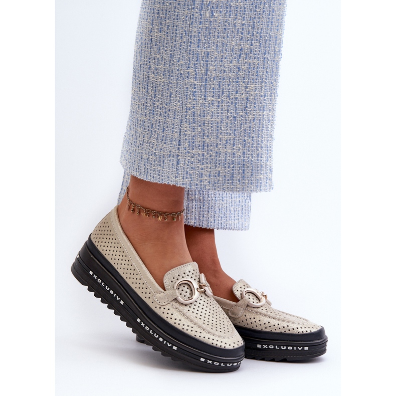 Mocasini De Dama Piele Strălucitoare Pe Platformă Cu Decor S.Barski LR750 Aur de aur 2