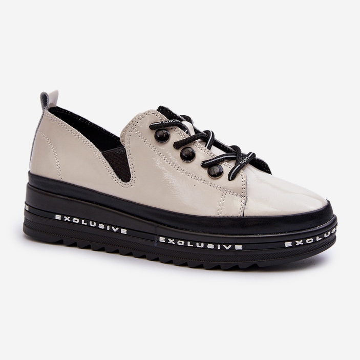 Pantofi Dama Cu Siret Pe Platforma Piele Naturala S.Barski LR620 Bej 1