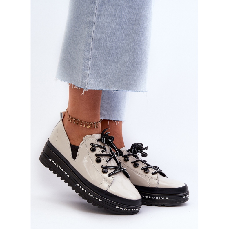 Pantofi Dama Cu Siret Pe Platforma Piele Naturala S.Barski LR620 Bej 2