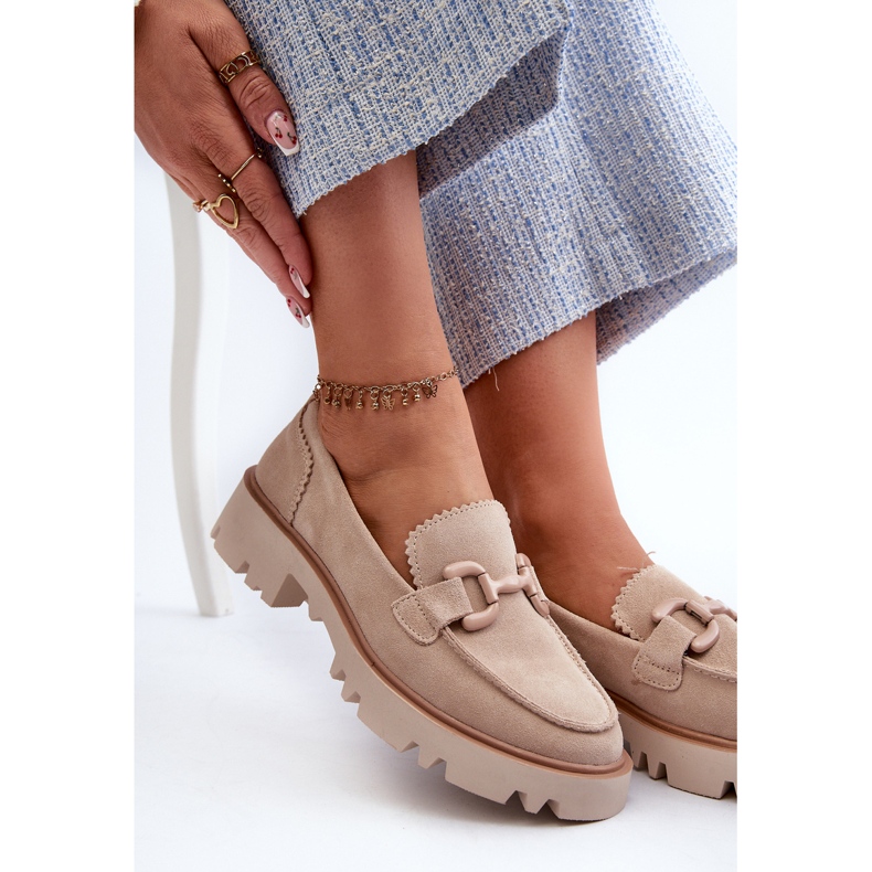 S.Barski Mocasini De Dama De piele intoarsa Cu Decorat D&amp;A TW117 Bej 1