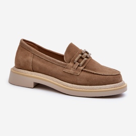 S.Barski Mocasini de dama din piele intoarsa pe toc plat cu decoratiuni D&amp;A TW101 maro 1