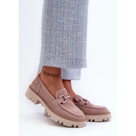 S.Barski Mocasini de dama din piele intoarsa cu decor D&amp;A TW117 roz 2