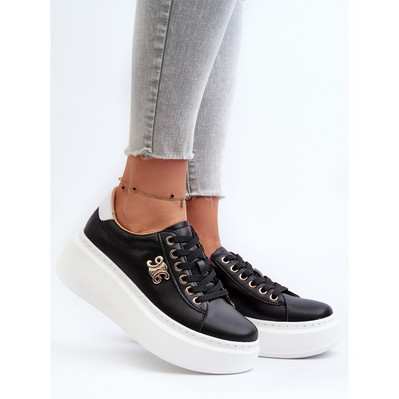 Pantofi de damă din piele pe platformă Negru Pernalia 2