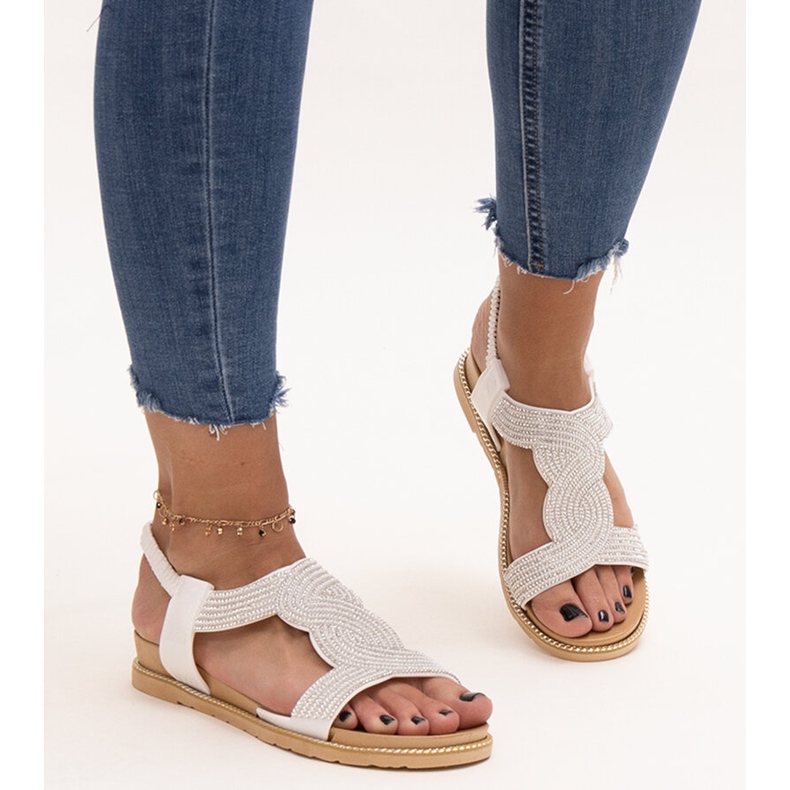 Sandale albe decorate cu zirconi Gairsa 2